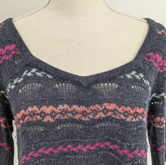 Free People Open Knit Striped Short Sleeve Sweater - Picture 3 of 8